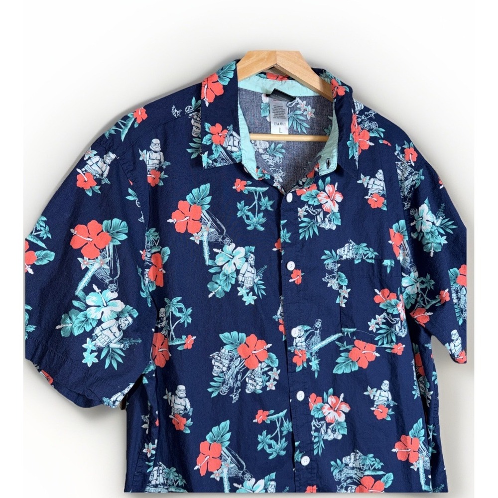 Star Wars Hawaiian Camp SS Shirt Darth Vader Stormtrooper Floral Men Size L